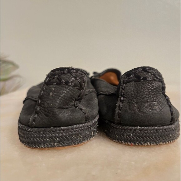 UGG Marrah Leather Slip On Loafers Fridged Moccasins 8.5 Black - Picture 7 of 8